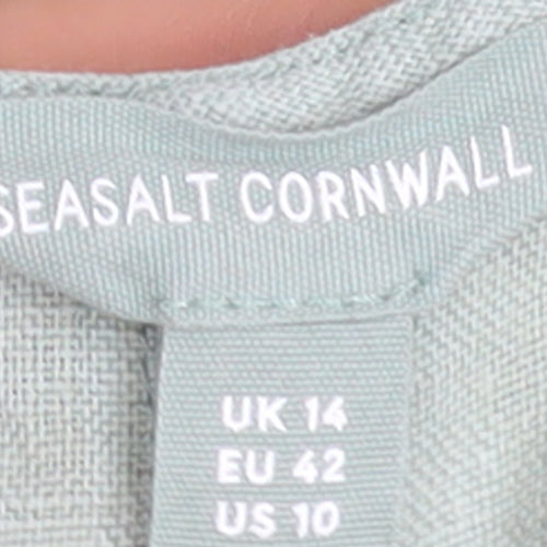 Seasalt Cornwall Womens Green Linen V-Neck A-Line Dress Size 14