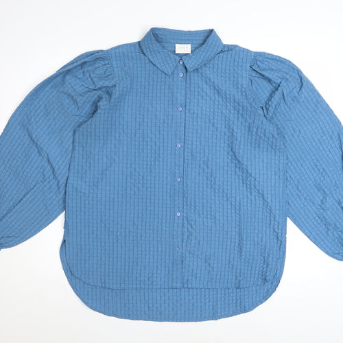 Vila Women's Blue Long Sleeve Collared Button Blouse Size 10