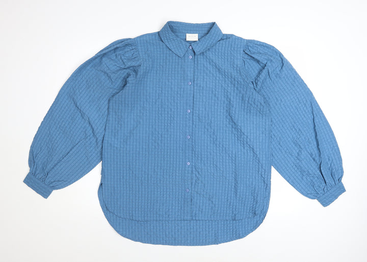 Vila Women's Blue Long Sleeve Collared Button Blouse Size 10
