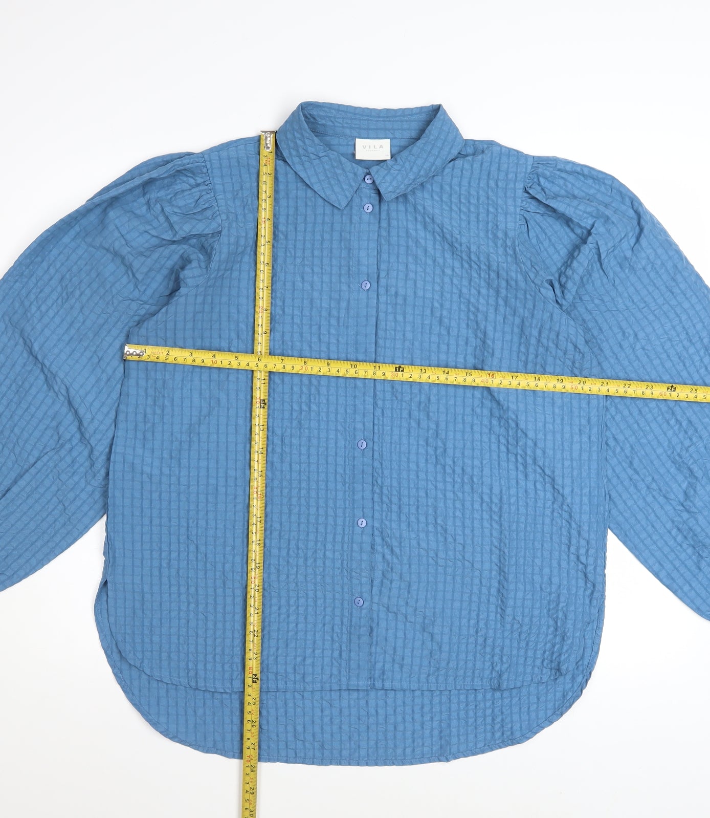 Vila Women's Blue Long Sleeve Collared Button Blouse Size 10