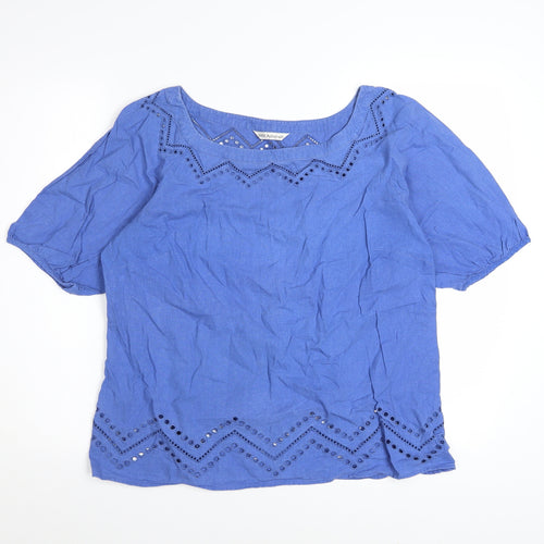 Marks and Spencer Women Blue Linen Blend Tunic Blouse Size 16