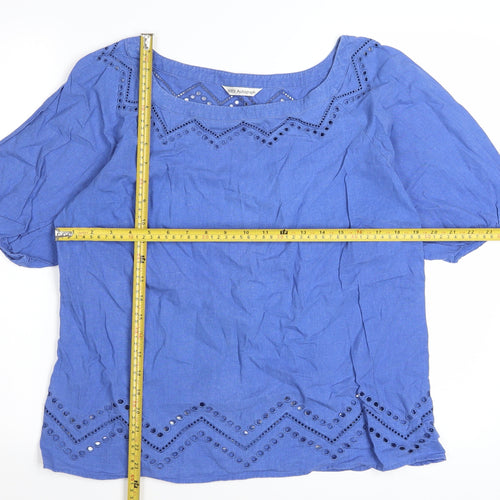 Marks and Spencer Women Blue Linen Blend Tunic Blouse Size 16