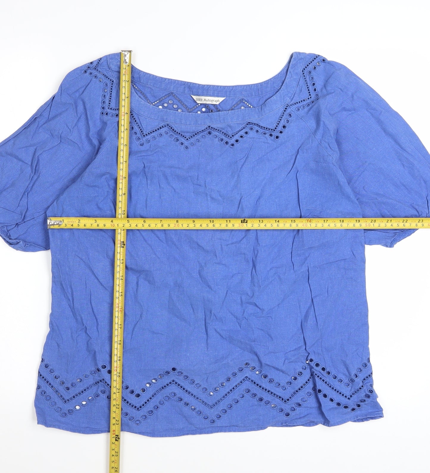 Marks and Spencer Women Blue Linen Blend Tunic Blouse Size 16