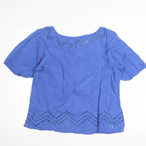 Marks and Spencer Women Blue Linen Blend Tunic Blouse Size 16