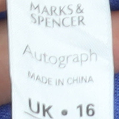 Marks and Spencer Women Blue Linen Blend Tunic Blouse Size 16