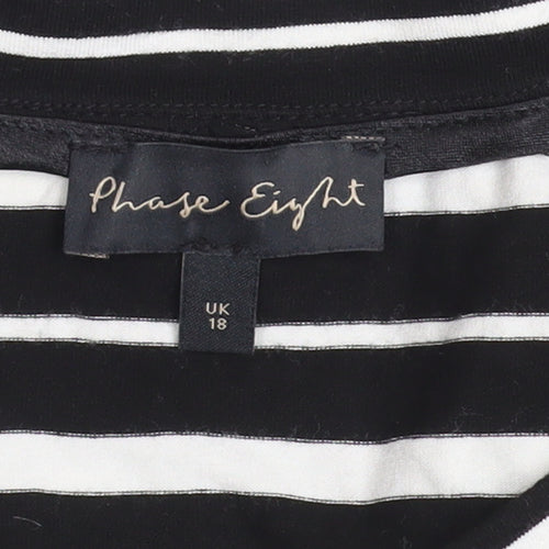 Phase Eight Women’s Black White Striped 3/4 Sleeve Jersey Top UK 18