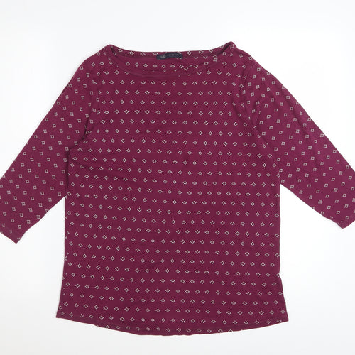 Marks and Spencer Women's Purple Geometric Cotton 3/4 Sleeve T-Shirt Size 18