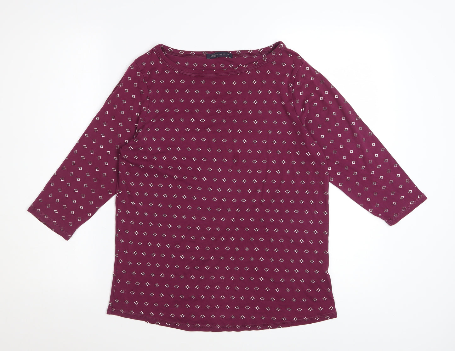 Marks and Spencer Women's Purple Geometric Cotton 3/4 Sleeve T-Shirt Size 18