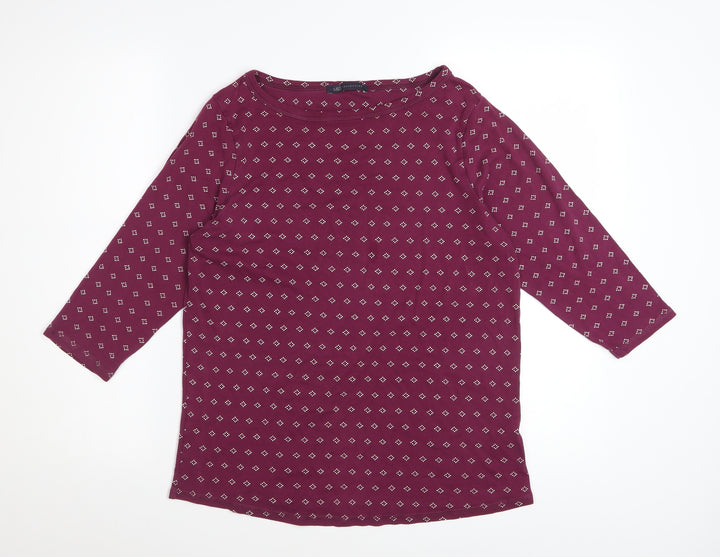 Marks and Spencer Women's Purple Geometric Cotton 3/4 Sleeve T-Shirt Size 18