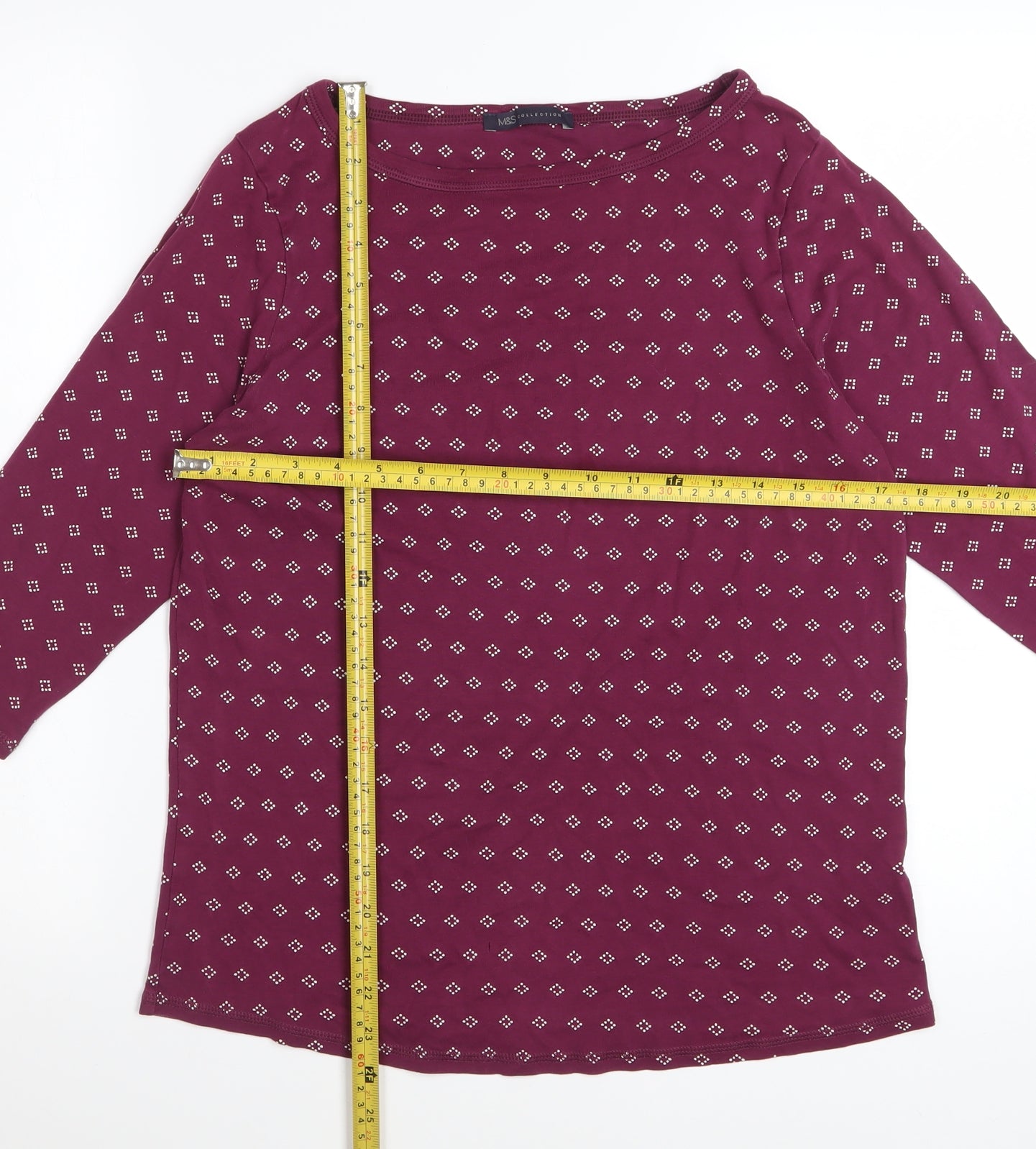 Marks and Spencer Women's Purple Geometric Cotton 3/4 Sleeve T-Shirt Size 18