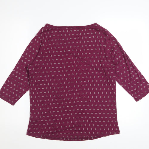 Marks and Spencer Women's Purple Geometric Cotton 3/4 Sleeve T-Shirt Size 18