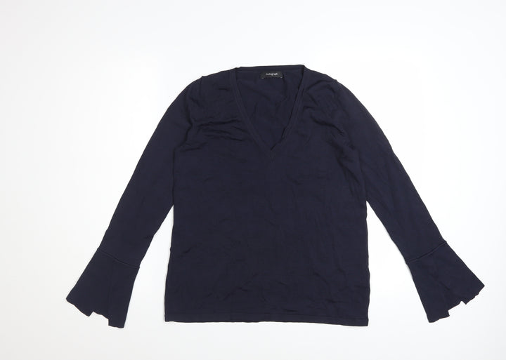 Marks and Spencer Women’s Navy Blue Flared Sleeve V-Neck Blouse Size 8
