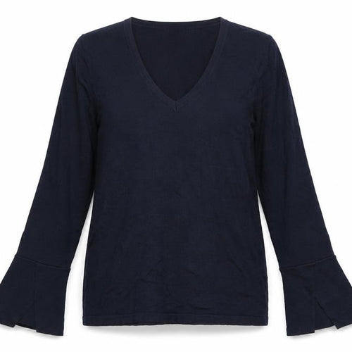 Marks and Spencer Women’s Navy Blue Flared Sleeve V-Neck Blouse Size 8