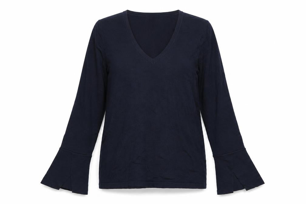 Marks and Spencer Women’s Navy Blue Flared Sleeve V-Neck Blouse Size 8