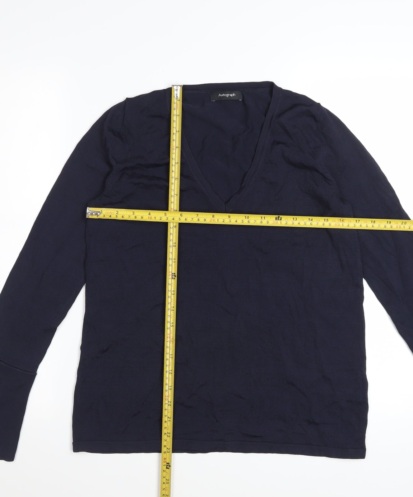 Marks and Spencer Women’s Navy Blue Flared Sleeve V-Neck Blouse Size 8
