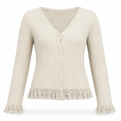 Vila Women Beige Ruffle V-Neck Knit Cardigan Size M