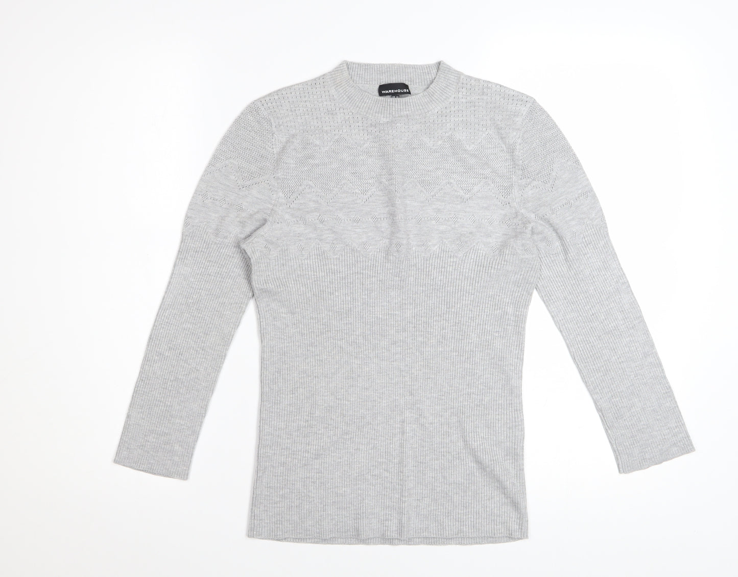 Warehouse Women Grey Crew Neck Knit Jumper Size 14 Regular