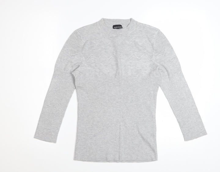 Warehouse Women Grey Crew Neck Knit Jumper Size 14 Regular