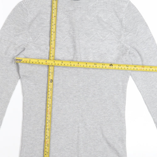 Warehouse Women Grey Crew Neck Knit Jumper Size 14 Regular
