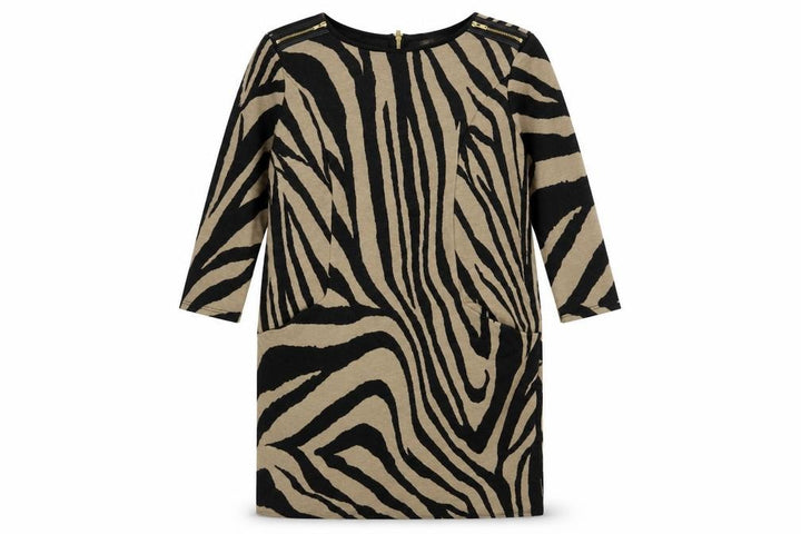 Wallis Women Brown Animal Print Shift Dress UK 12 3/4 Sleeve Zip Detail