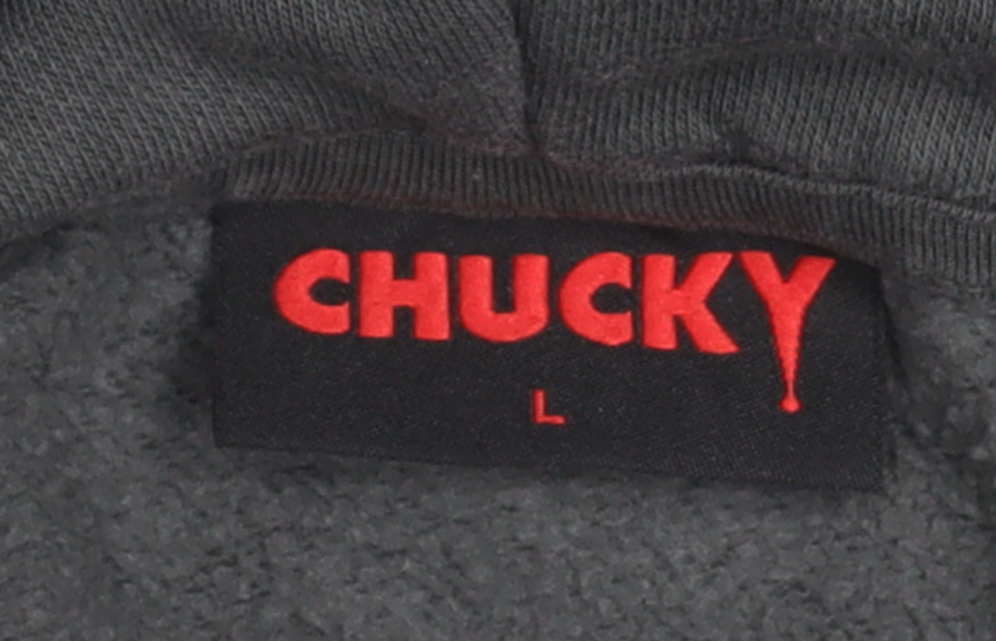 Chucky Men’s Grey Pullover Hoodie L Horror Graphic Print Sweatshirt