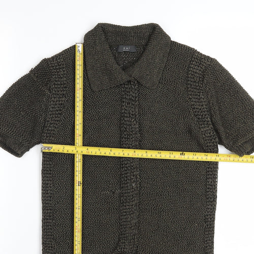 Oui Moments Women's Brown Collared Knit Short Sleeve Cardigan M