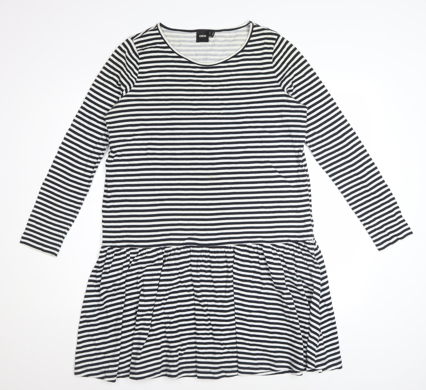 ASOS Women's Black White Striped Drop Waist Jersey Dress Size 10