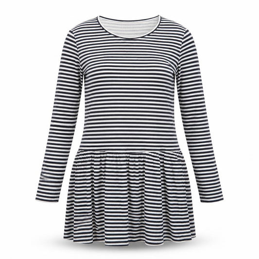 Front view of ASOS Women's Black White Striped Drop Waist Jersey Dress, size 10
