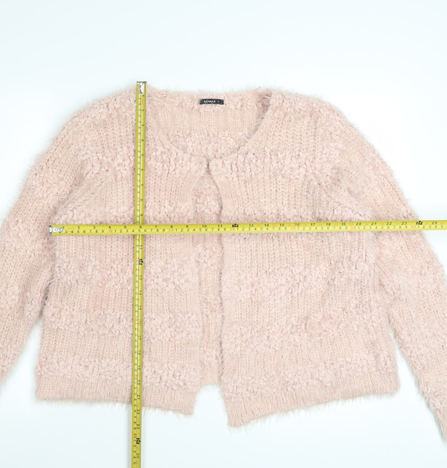 Roman Women’s Pink Chunky Knit Open Cardigan Size 16