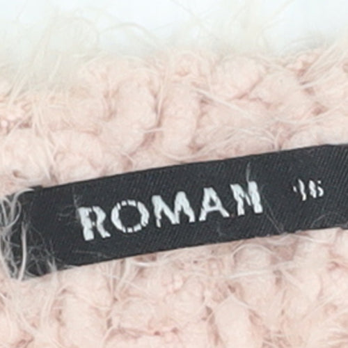 Roman Women’s Pink Chunky Knit Open Cardigan Size 16