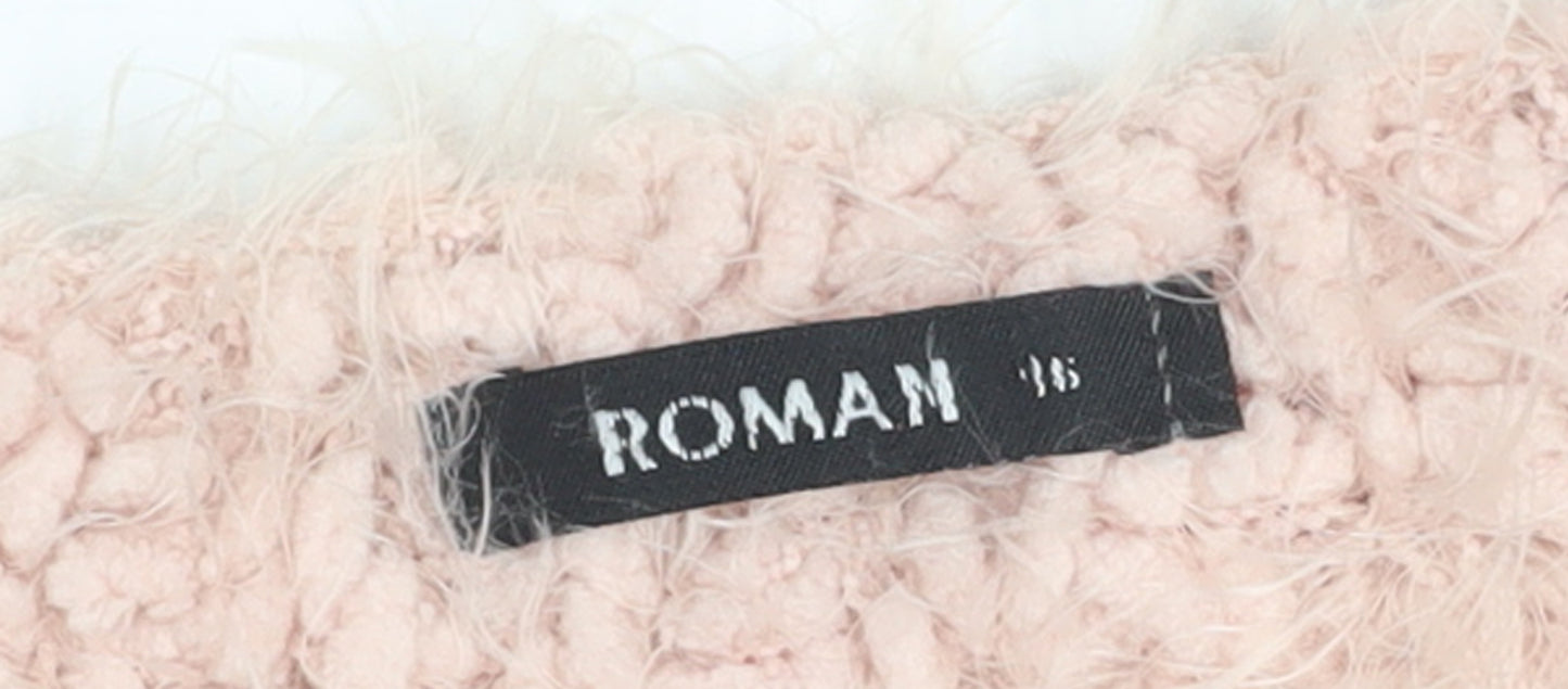 Roman Women’s Pink Chunky Knit Open Cardigan Size 16