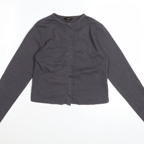 Rising Womens Grey Button-Up Long Sleeve Jersey Cotton Top Size M