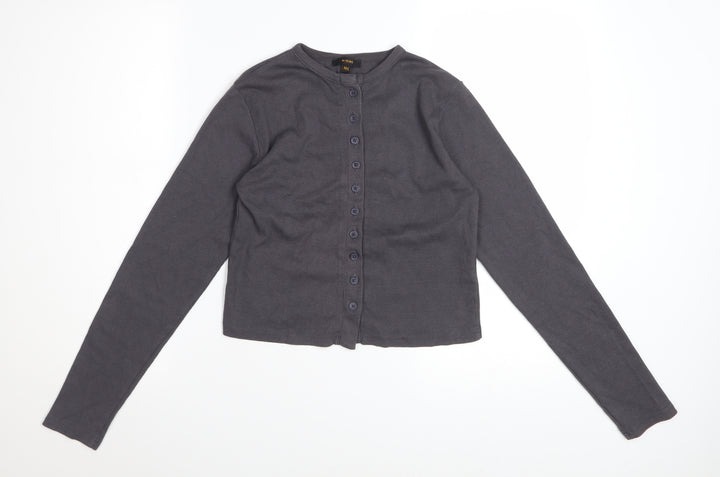 Rising Womens Grey Button-Up Long Sleeve Jersey Cotton Top Size M