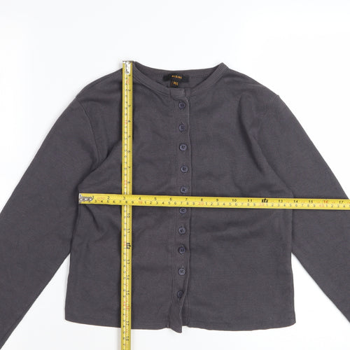 Rising Womens Grey Button-Up Long Sleeve Jersey Cotton Top Size M