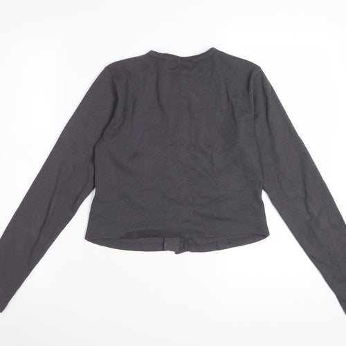 Rising Womens Grey Button-Up Long Sleeve Jersey Cotton Top Size M
