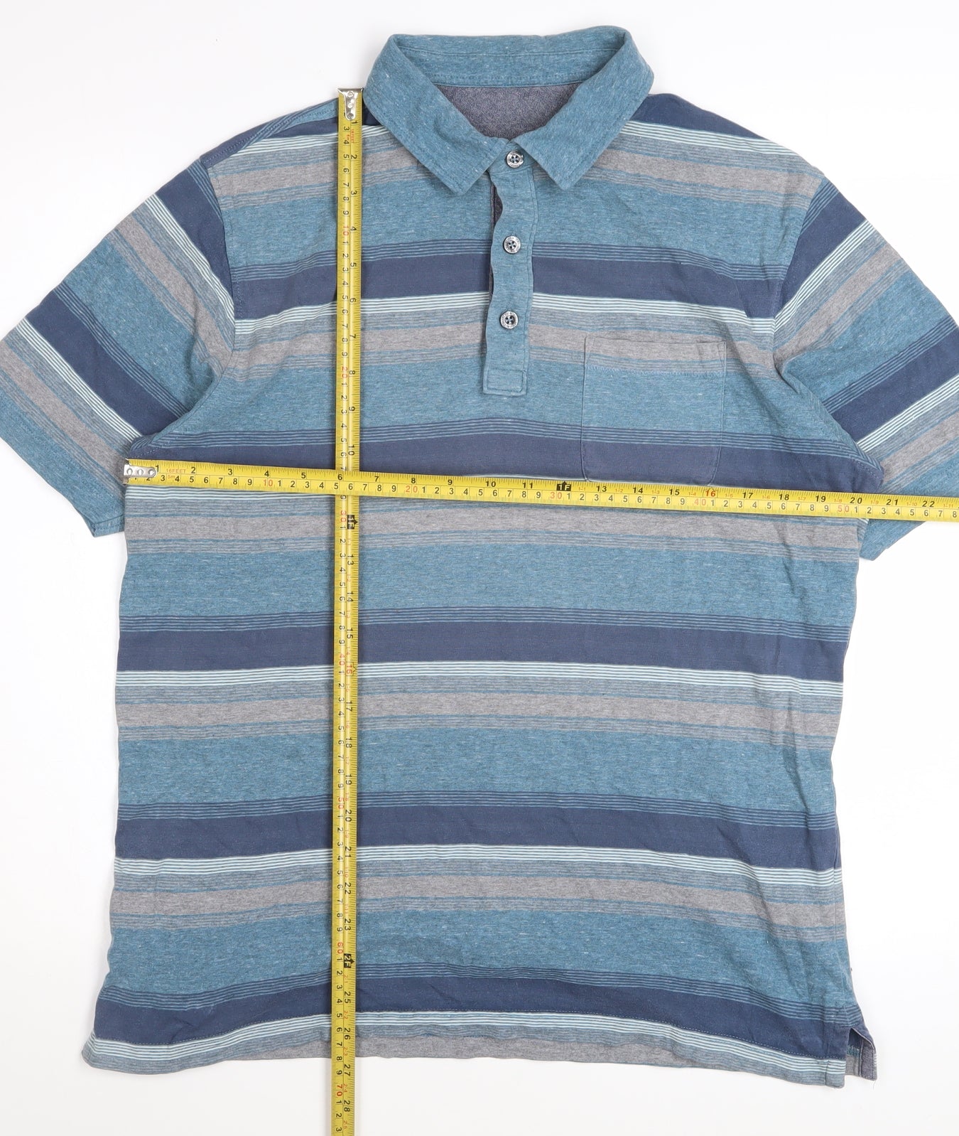 Marks and Spencer Men's Blue Striped Cotton Polo Shirt Medium