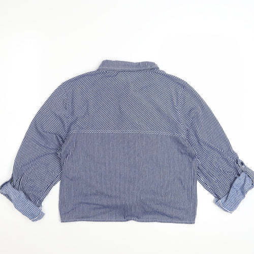Passport Women Blue Striped Cropped Button-Up Shirt L