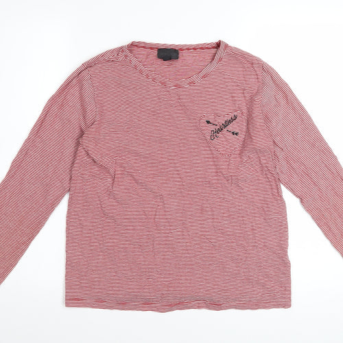 Topshop Women Red Striped Long Sleeve Cotton T-Shirt Size 10