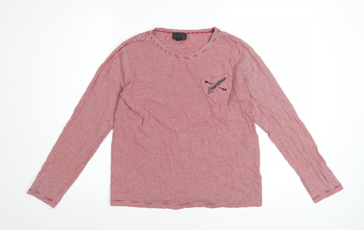 Topshop Women Red Striped Long Sleeve Cotton T-Shirt Size 10