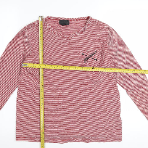 Topshop Women Red Striped Long Sleeve Cotton T-Shirt Size 10