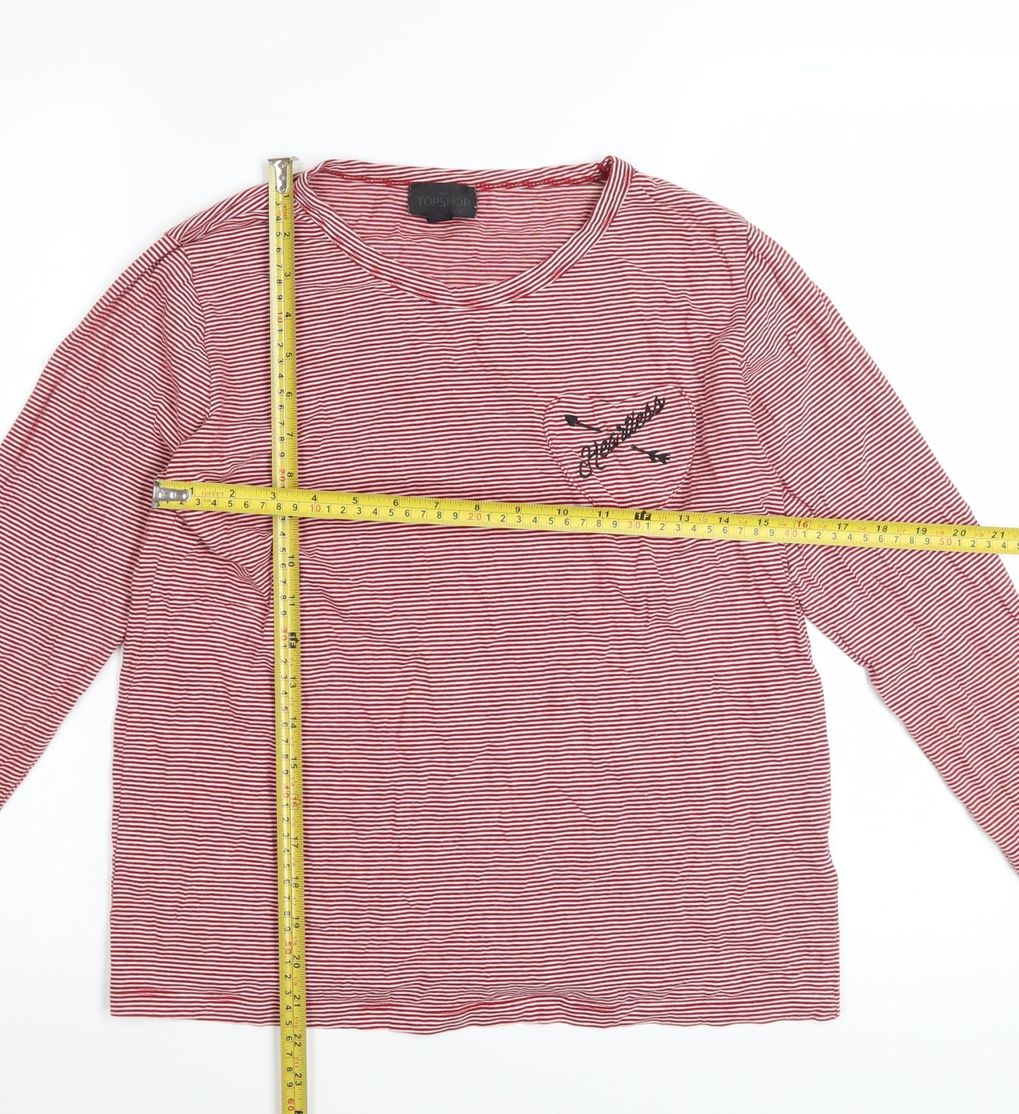 Topshop Women Red Striped Long Sleeve Cotton T-Shirt Size 10