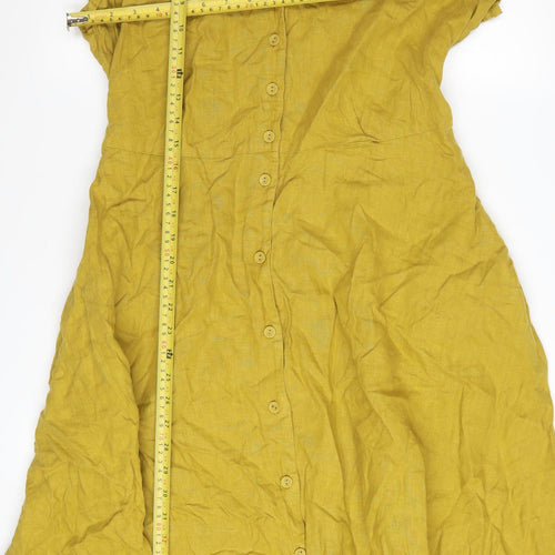 Seasalt Cornwall Women’s Yellow Linen Midi Shirt Dress Size 14
