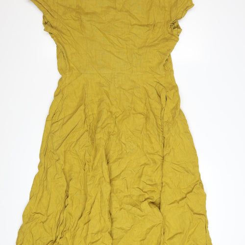 Seasalt Cornwall Women’s Yellow Linen Midi Shirt Dress Size 14