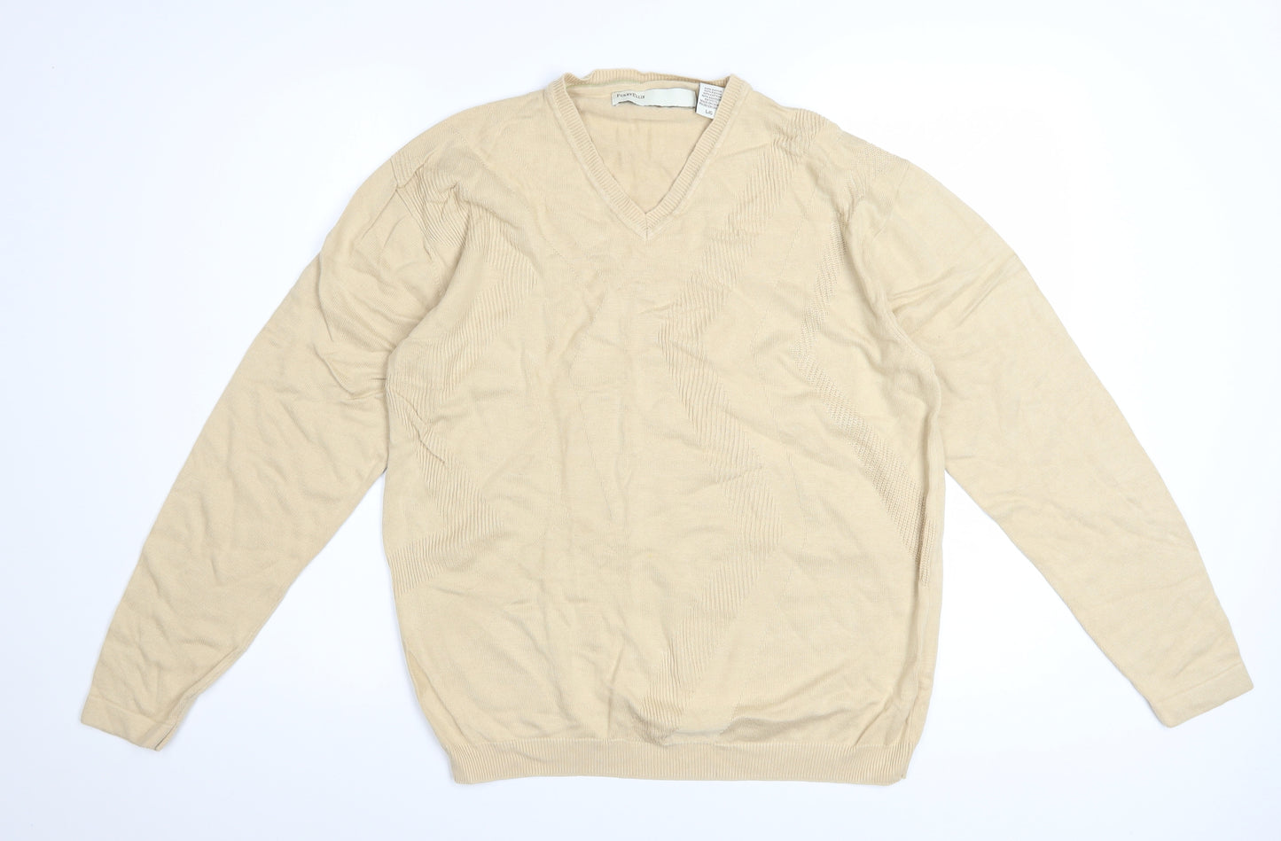 Perry Ellis Men's Beige V-Neck Knit Jumper L Rayon Cotton