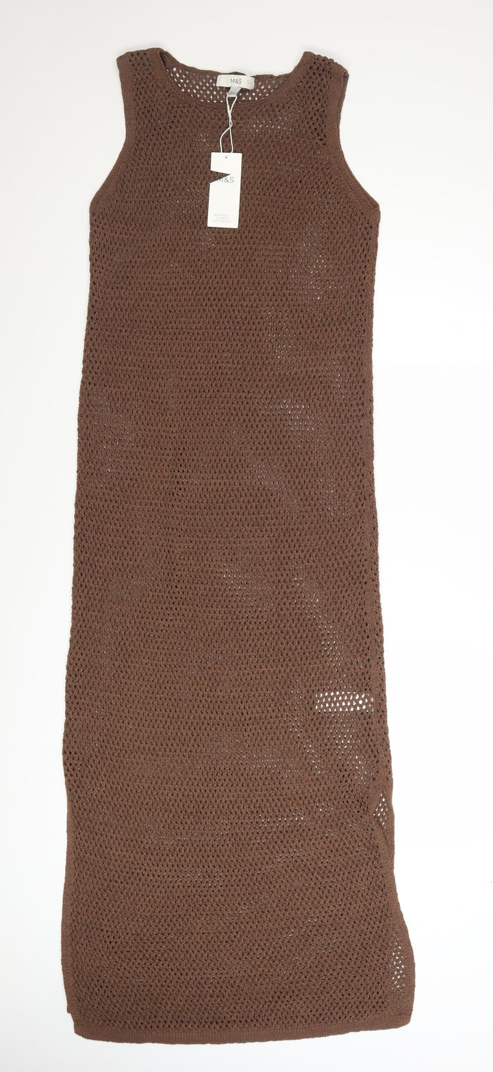Marks and Spencer Women Brown Knit Slip Maxi Dress Size S