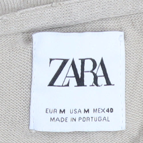 ZARA Women Beige Cotton Basic Crew Neck T-Shirt Size 12