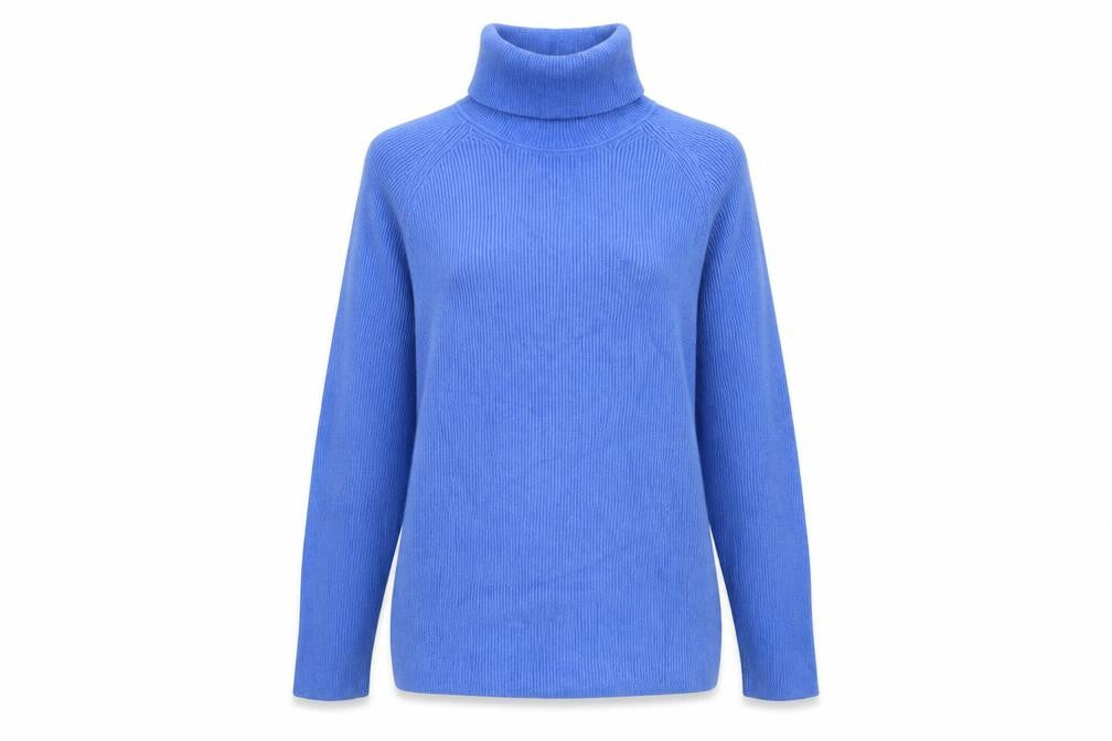 Front view of Marks & Spencer Women’s Blue Roll Neck Knit Jumper, size M