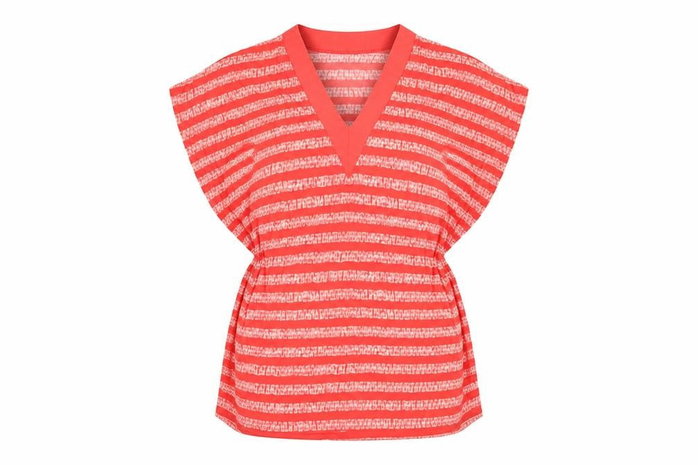 Front view of Michael Kors women’s pink striped beach cover up xs