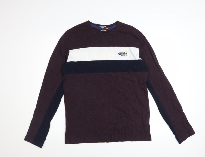 Superdry Men's Burgundy Colourblock Long Sleeve Cotton T-Shirt L
