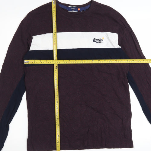 Superdry Men's Burgundy Colourblock Long Sleeve Cotton T-Shirt L